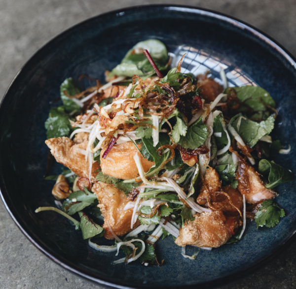 Crispy fish salad with green mango and sweet tamarind dressing