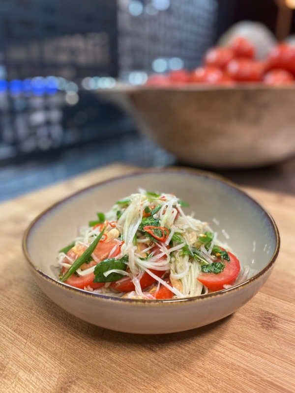 Green papaya salad, crushed peanuts, nam jim dressing GF
