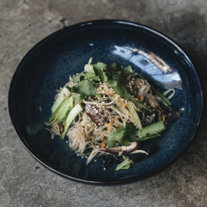 Wun sen noodle stirfry with shiitake mushroom,choy sum & garlic shoots ( vegan)