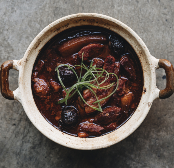Braised Chinese red rice pork belly, red dates & ginger