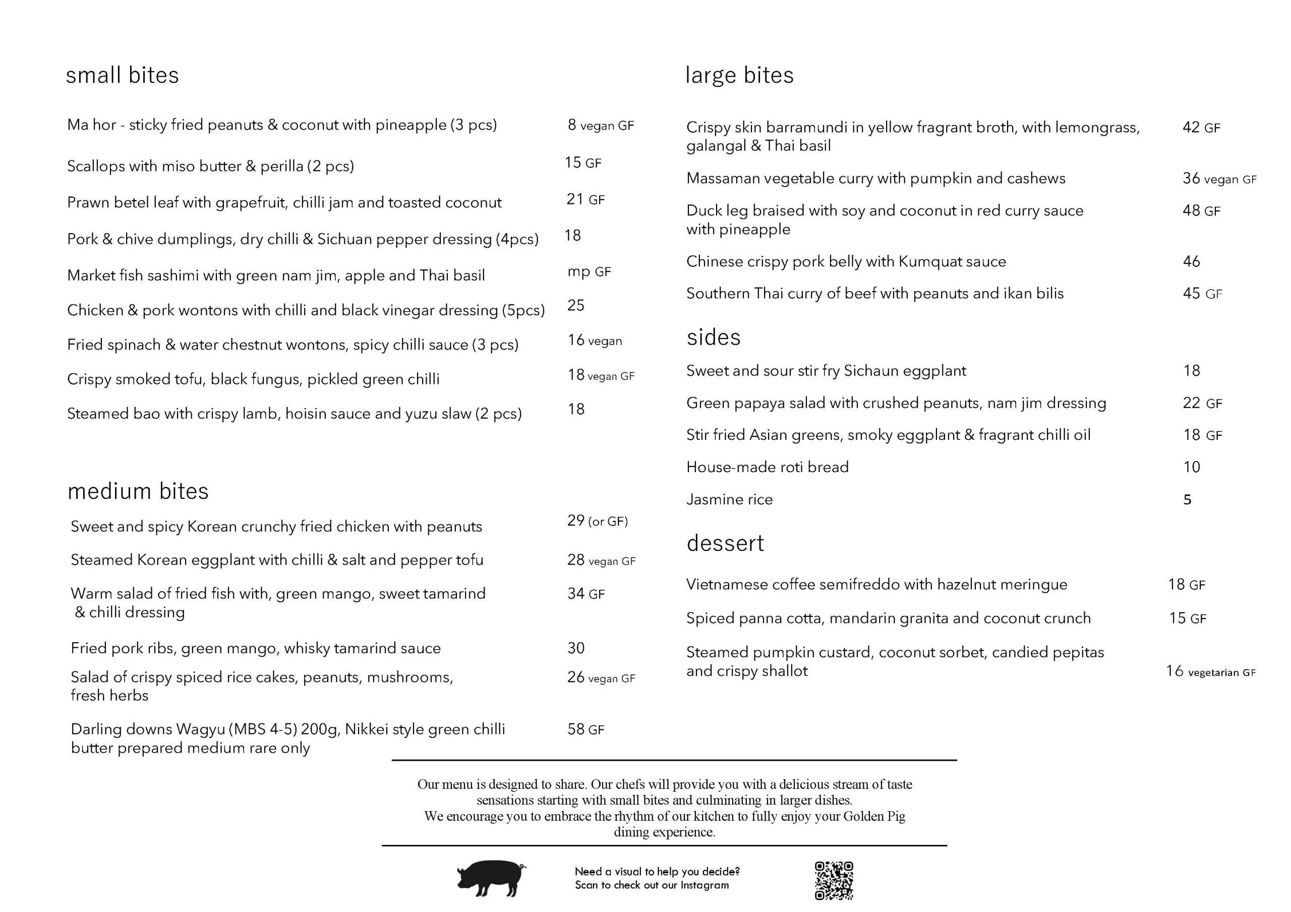 A la cart menu current October 25