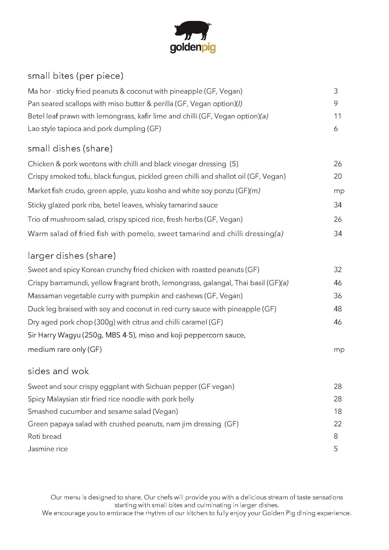 Al a carte menu new July 26