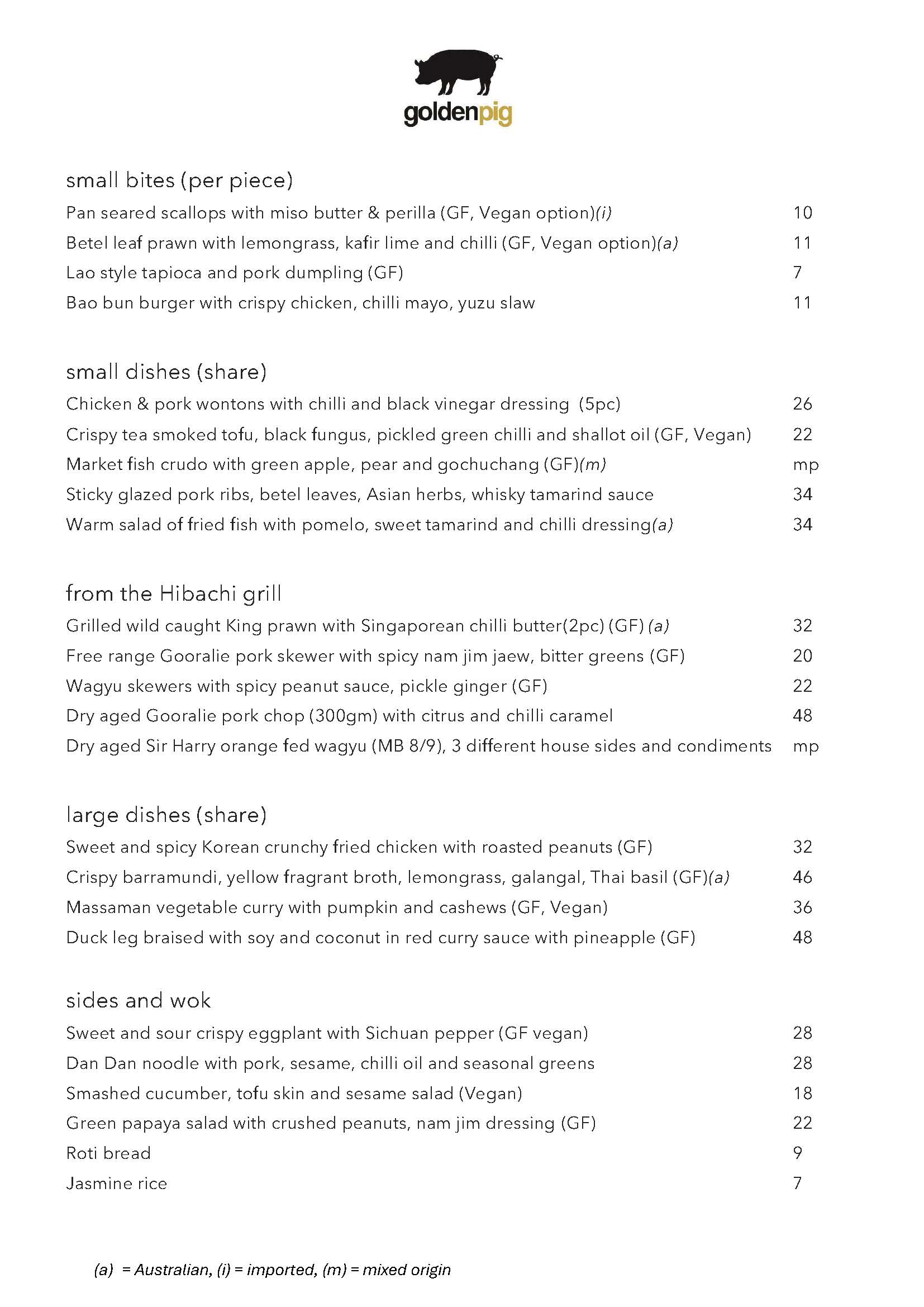 Al a carte menu september 26